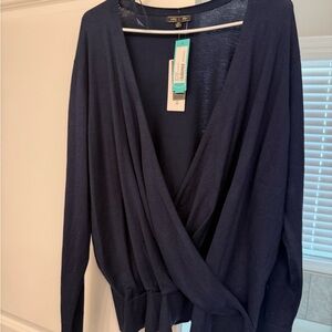 leifsdottir Navy Wrap V-Neck Pullover Sweater